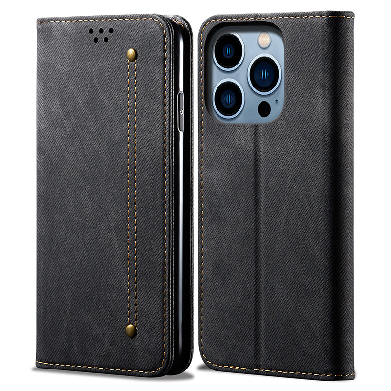 Til iPhone 15 Pro Max telefonetui PU læder jeans stof tekstur tegnebogsstativ Anti-ridse telefoncover Til iPhone 15 Pro Max telefonetui PU læder jeans stof tekstur tegnebogsstativ Anti-ridse telefoncover